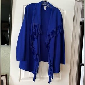 Chicos size 2 (12/14) 100% wool cobalt blue jacket, sweater, shrug, warm wrap.